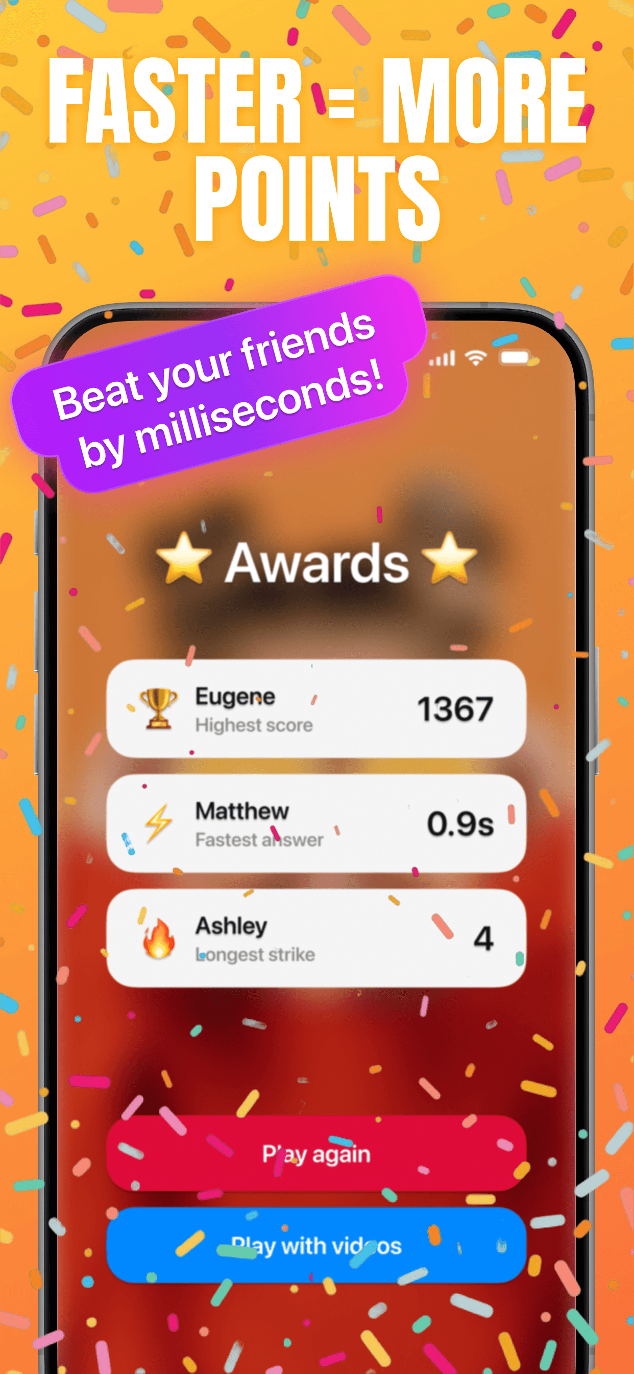 PicPop awards screen after a round